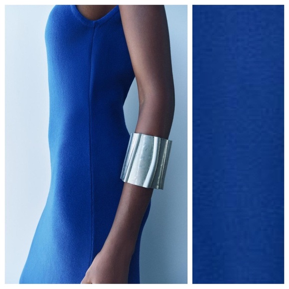 NWT. Zara Bluish Viscose Blend Knit Midi Dress with Open Back. Size M. - Picture 7 of 11